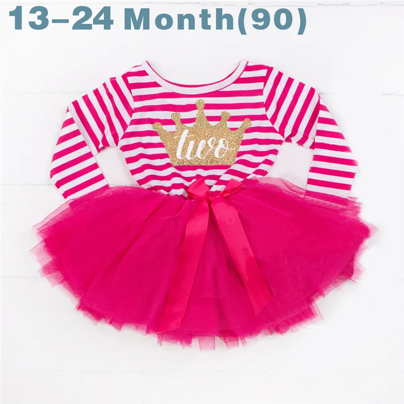 Платья для дня рождения «Моя принцесса» для малышей, крестильное платье с длинными рукавами, платье для маленьких девочек одежда для маленьких девочек 12 месяцев - Цвет: Hot pink 2 years