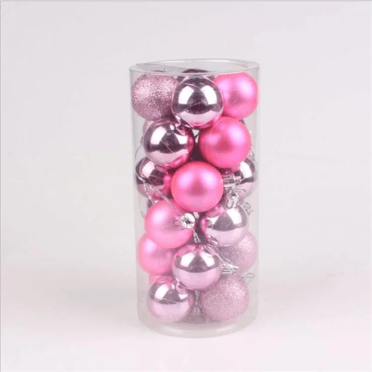 pink 24pcs 30mm Christmas Tree Ball Decorations Party Hanging Ornament Bauble Red/Gold/Champagne/Rose Drop Pendant Xmas Home Gifts - Цвет: pink