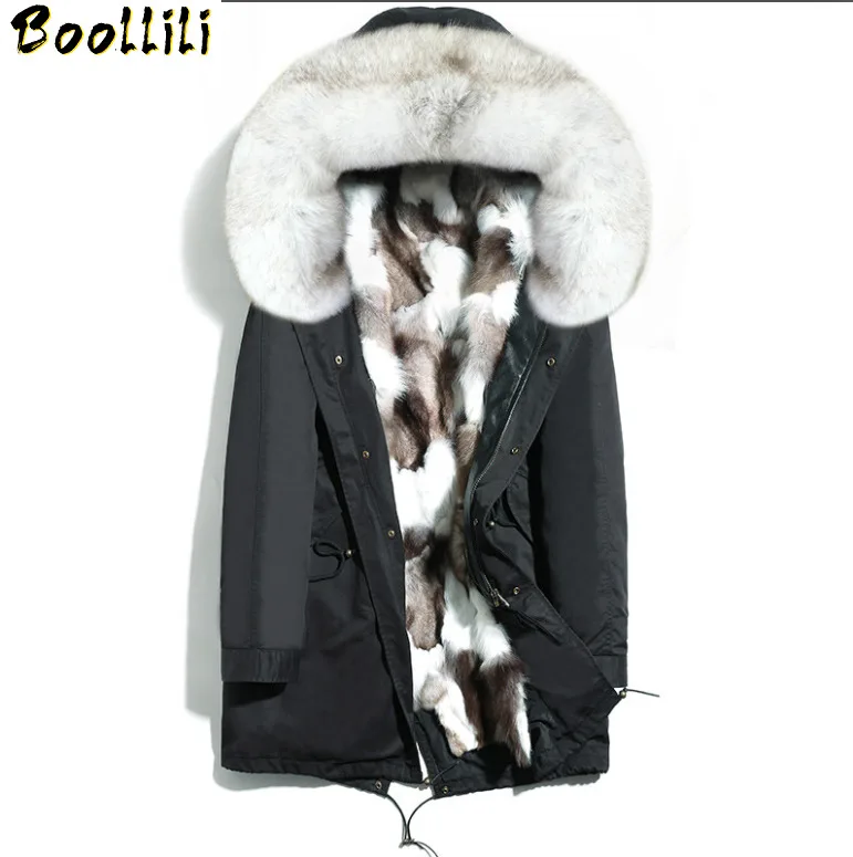 

Новинка 2023, пальто Boollili из натурального меха, Мужская парка, Длинная зимняя теплая куртка с воротником из лисьего меха, мужские меховые пальто, парки