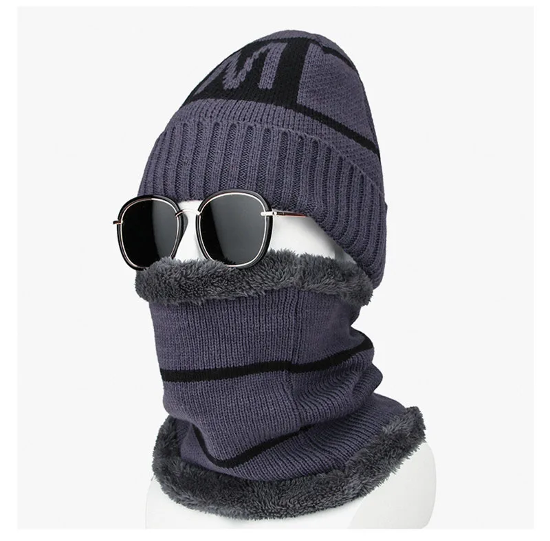 HC003-133-Gray Комплект из 2 предметов модные унисекс Зимние теплые вязанные шапочки Skullies& Beanies с шарфами Тип головного убора вязаные шапочки зимние, шапки для Для мужчин - Цвет: HC003-133-Gray