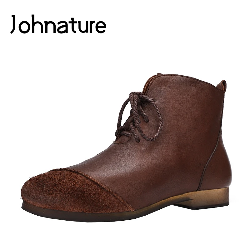 Johnature Новинка 2019 года Осенняя женская обувь ботинки на платформе с круглым носком