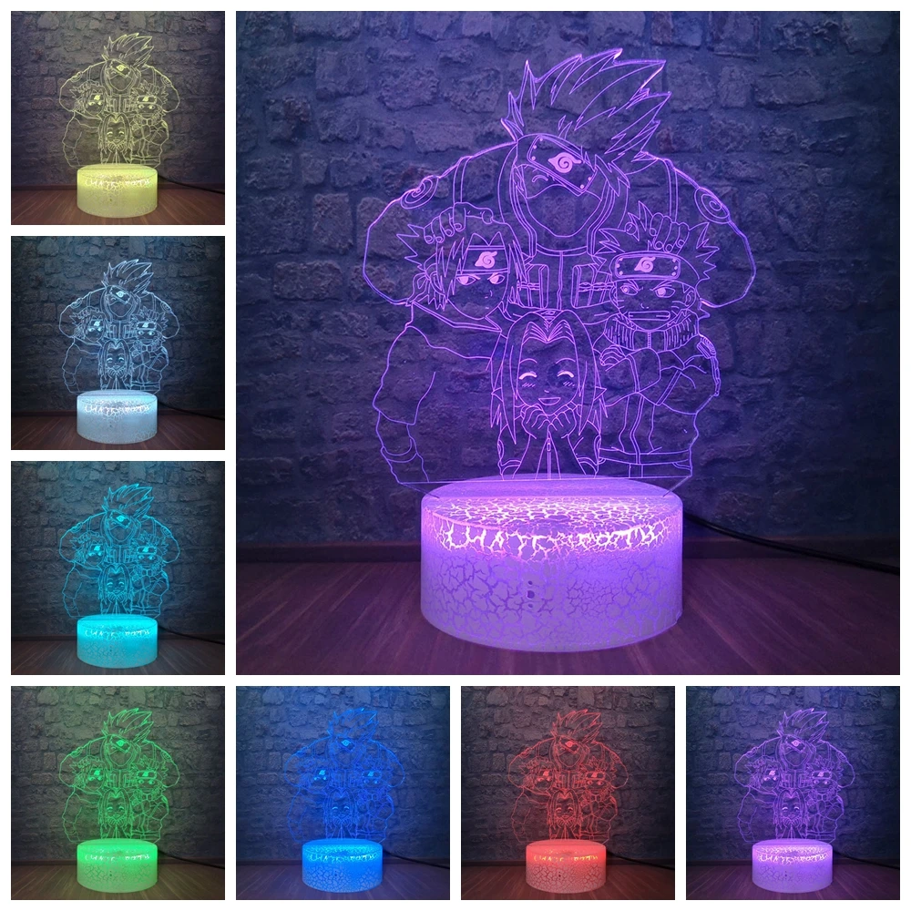Наруто акрил мультфильм дети Какаши Саске Сакура 3D USB светодиодный настольная лампа иллюзии 7 цветов Изменение украшения спальни ночник светильник подарки