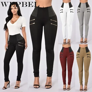 

WEPBEL Women Leggings Elastic Thin Leg Zipper Design High Waist Leggings Solid Mid-calf Leggings Pants Plus Size Trousers