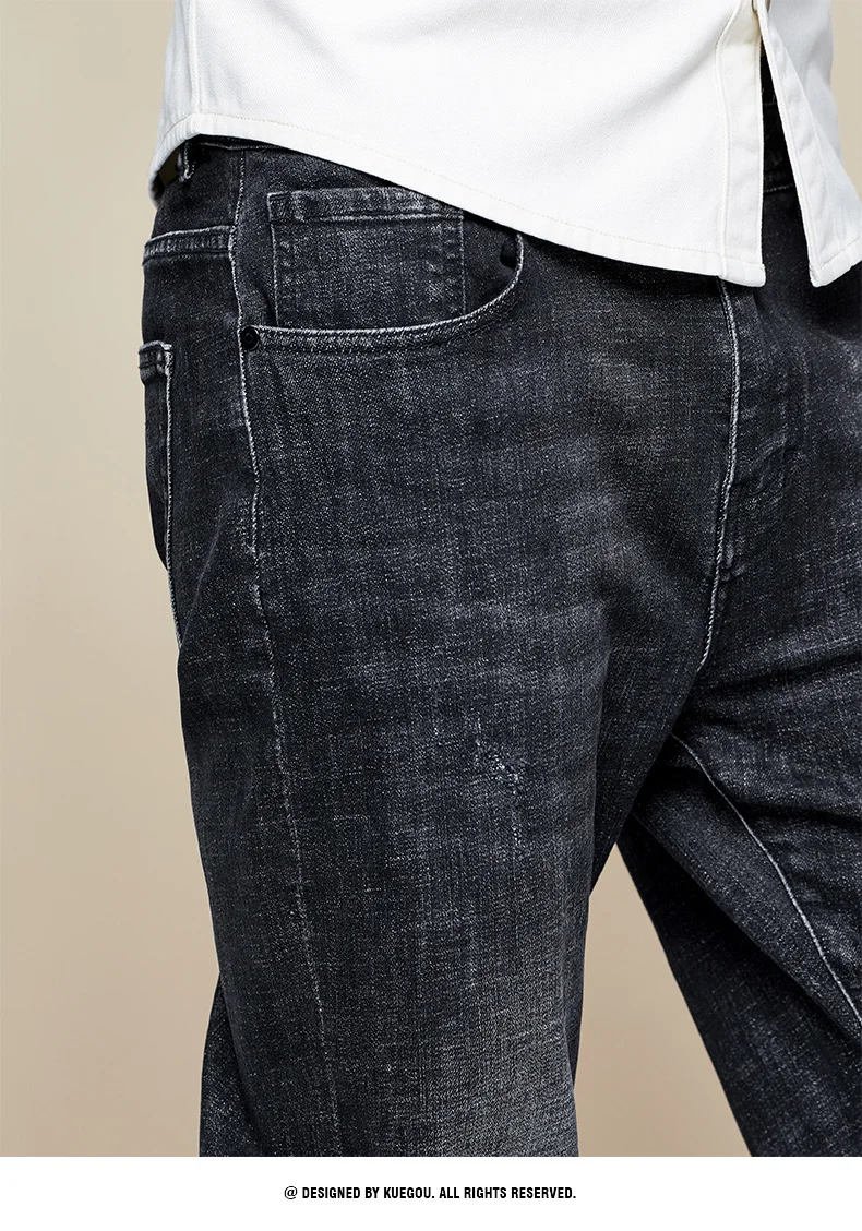 KUEGOU Autumn Cotton Black Skinny Jeans Men Streetwear Brand Slim Fit Denim Pants For Male Hip Hop Stretch Trousers 1764