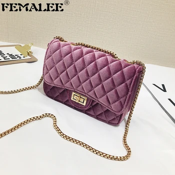 

Velvet Fashion Lingge Women Shoulder Crossbody Bags Female Chains Winter Plaid Tote Bags Girls Messenger Bags Mujer Sac A Main