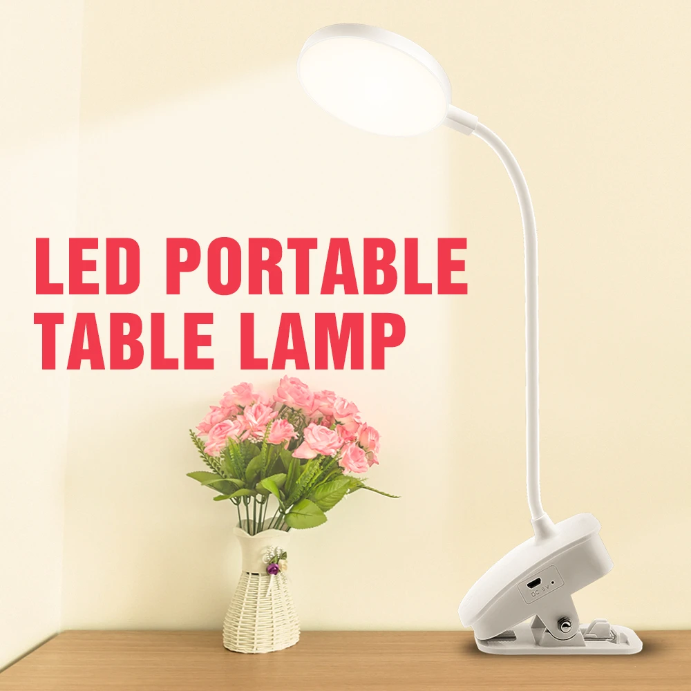 

USB Touch Switch Table Lamp LED Book Light 3 Modes Clip Study Lamps Portable Dimming Desk Light 1200mAh Battery 5V Rechargeable