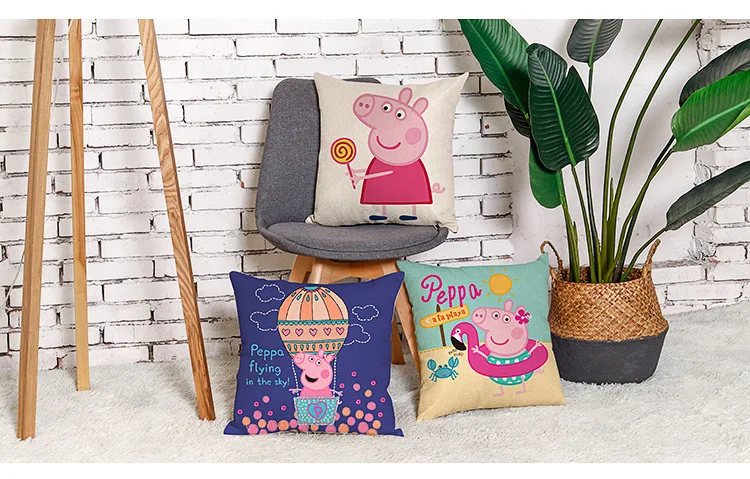 Случайный 3 шт. Peppa Свинья персонаж наволочка из конопляной ткани Подушка объятия наволочка аниме действие персонажа модель детей подарки на день рождения