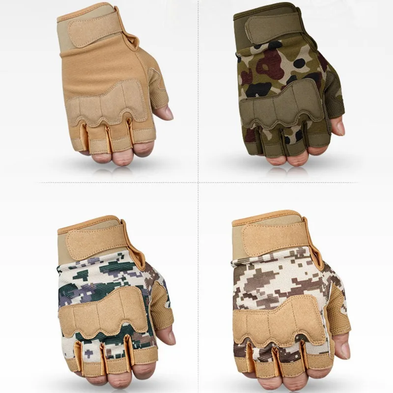Охотничьи армейские тактические велосипедные камуфляжные перчатки с полупальцами для мужчин и женщин, противоскользящие спортивные перчатки для альпинизма, фитнеса, вождения