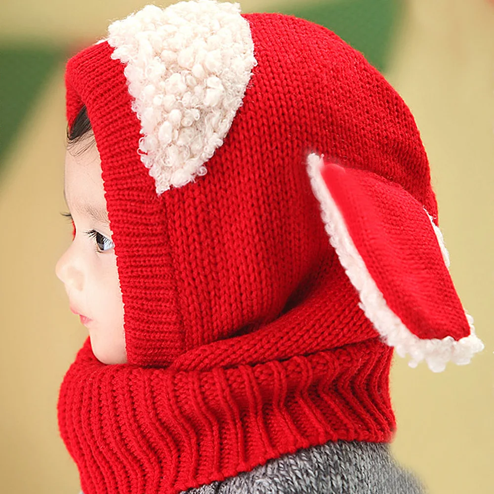 Oeak Baby Hat Cute Toddler Kid Hats Shawl Suits Hood Kintted Coif Woolen Scarves Caps Girl Boy Winter Warm Cap Lamb Fur Hats