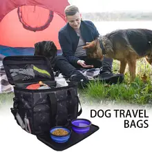 Pet Supplies Travel Bag Weekend Tote Organizer Bag Dog Tote Bag With 2 Dog Food Carriers Bag For Dogs Travel Pet Dog Feed Bowel