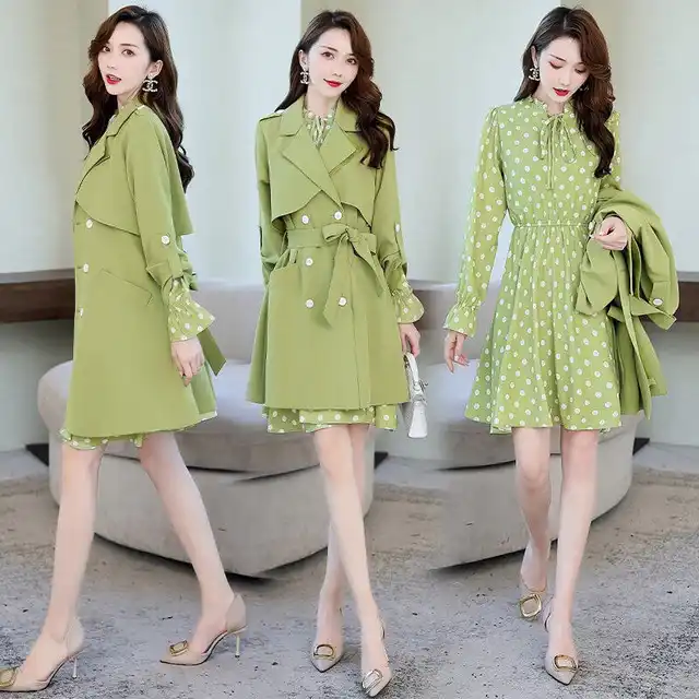 Ladies Knee Length Dress Suits For Women Office Wear Long Trench