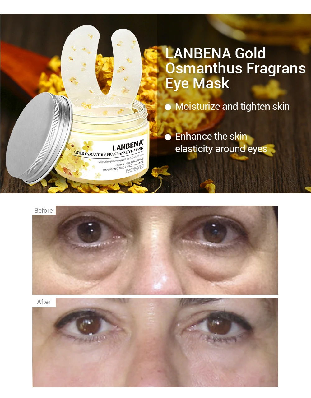 LANBENA, 50 шт., коллагеновая ретиноловая маска с гиалуроновой кислотой для глаз, патчи для глаз, питающие, укрепляющие, уход за кожей, уменьшает темные круги, мешки, линия для глаз