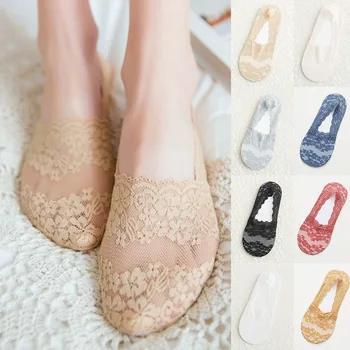 

Dihope 1/2 Pairs Fashion Women Girls Summer Socks Style Lace Flower Short Sock Antiskid Invisible Ankle 2019 Sox Sock Slippers