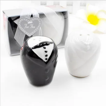 

Wedding Gift Bride and Groom Ceramic Salt and Pepper Shakers Bridal Shower Favors