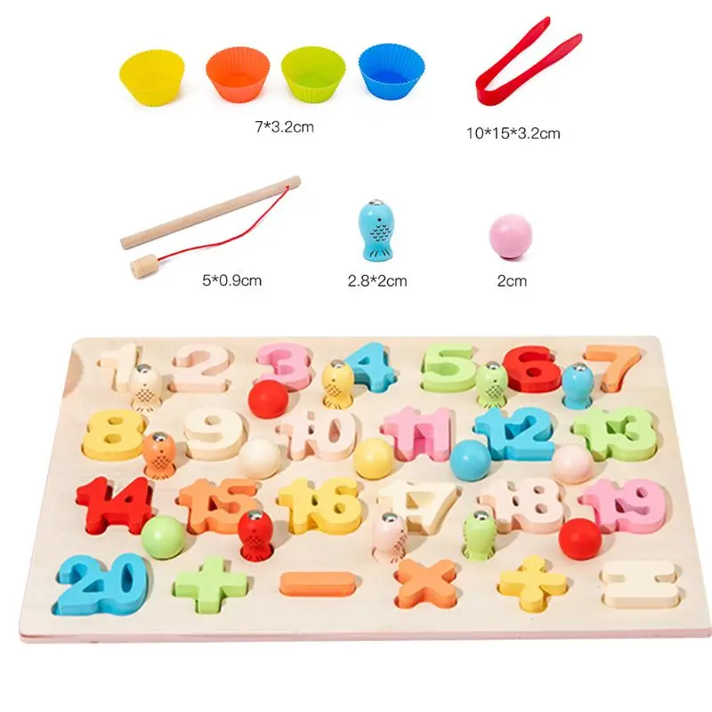 

3 in 1 Baby Montessori Educational Toys Wooden Fishing Numbers Alphabet Puzzle