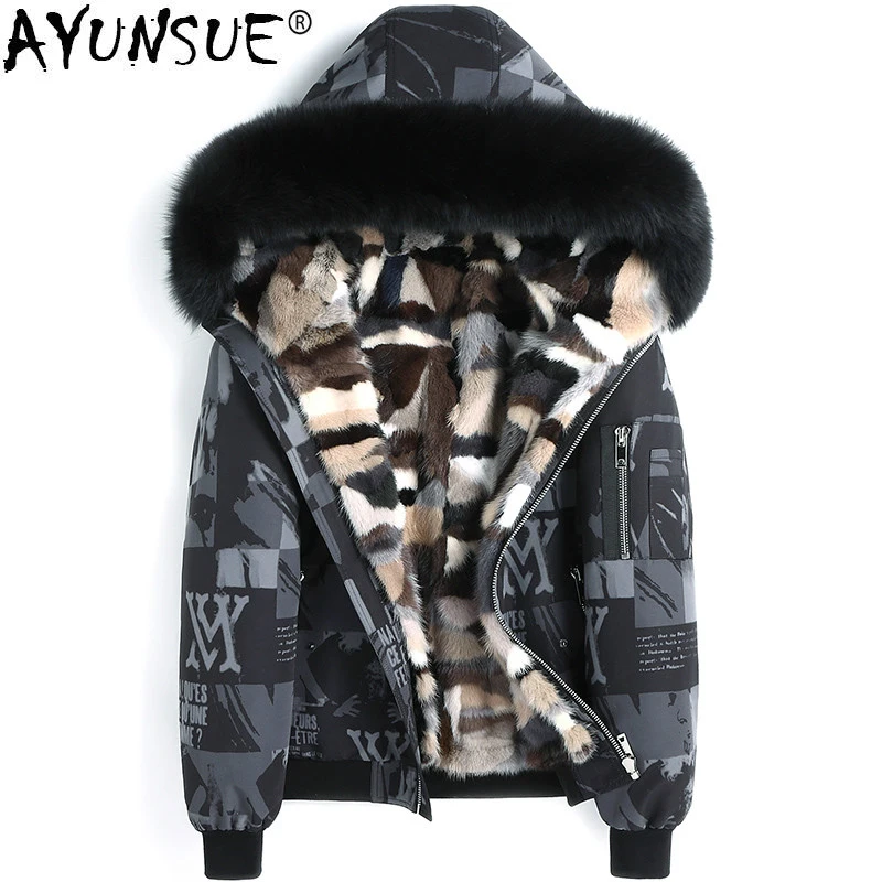 

AYUNSUE Real Fur Parka Short Winter Jacket Men Mink Fur Liner Fox Fur Collar Plus Size Parkas Manteau Homme Hiver 4752 KJ1499