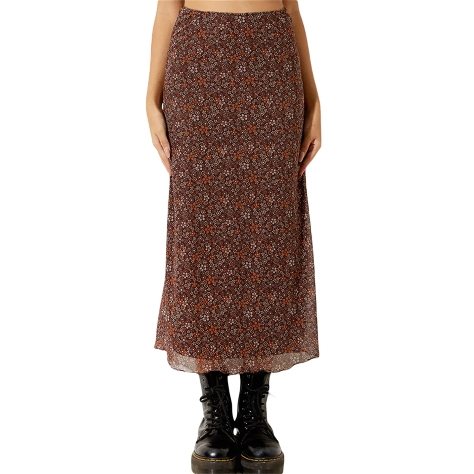 

2022 New Women Clothing Casual Long Skirts Floral Printed High Waist Simple Elegant Elastic Waist Skirts Street Style Bottoms