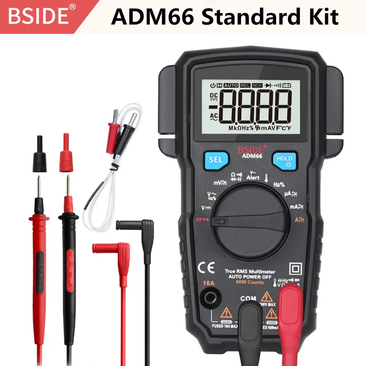 ADM66 Standard Kit BSIDE ADM66 True RMS цифровой мультиметр автоматический диапазон TRMS мини 6000 DMM двойной слот Емкость Ом Гц температура NCV диод Карманный тестер - Цвет: ADM66 Standard Kit