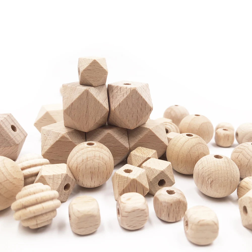 Natural Beech Wood Teething Beads DIY Baby Chewy Pendant Necklace Jewelry Making 