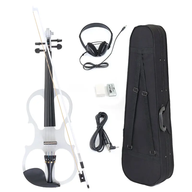 4/4 Электрическая Скрипка Струнный инструмент Липа с фитингами кабель наушники чехол для любителей музыки начинающих - Цвет: White