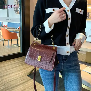 

Retro Flap Crossbody Bags for Women 2020 New Stone Pattern Messenger Handbags Ladies Casual Solid Color Shoulder Top-handle bags