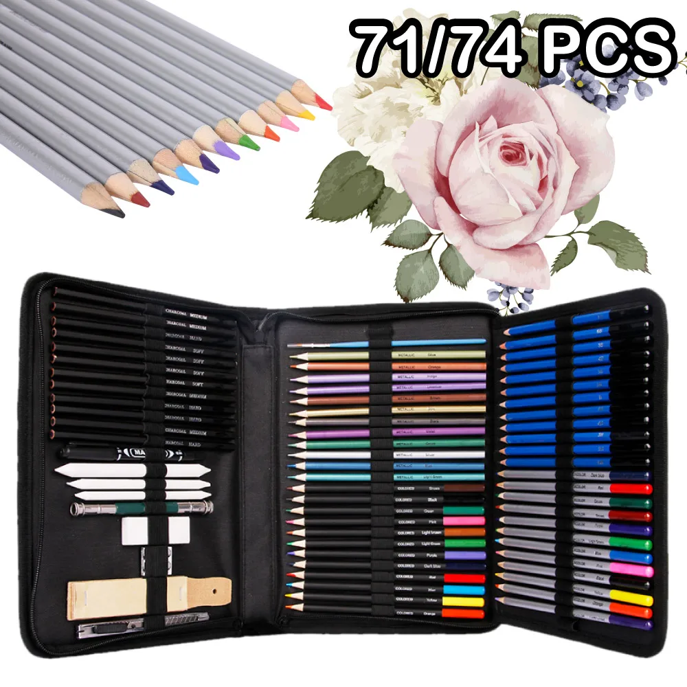 

71/74Pcs Drawing Pencil Set Professional Colored Sketch Pencil Marker Pen Calligraphy manga Painting Pencil Stationery Supplies