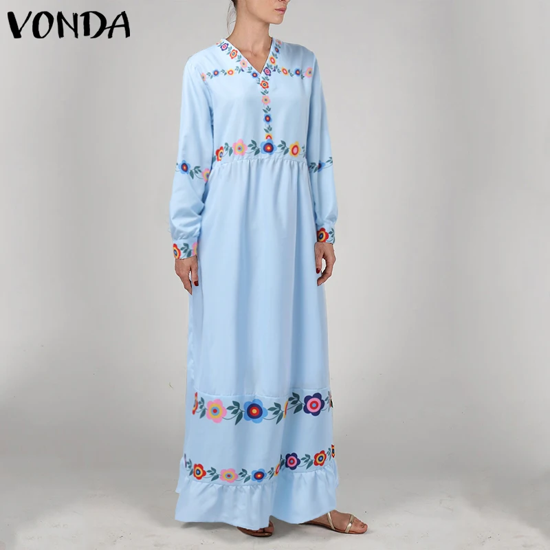 VONDA женское модное платье для беременных с длинным рукавом с v-образным вырезом Макси платья cвободные с цветочным принтом осенние праздничные платья