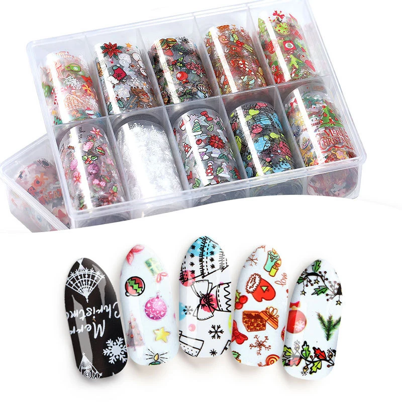 

10pcs/set 4*120cm/Roll Nail Sticker Halloween Christmas Nail Art Transfer Sticker Water Slide Nails Art Decals Accessoires Tools