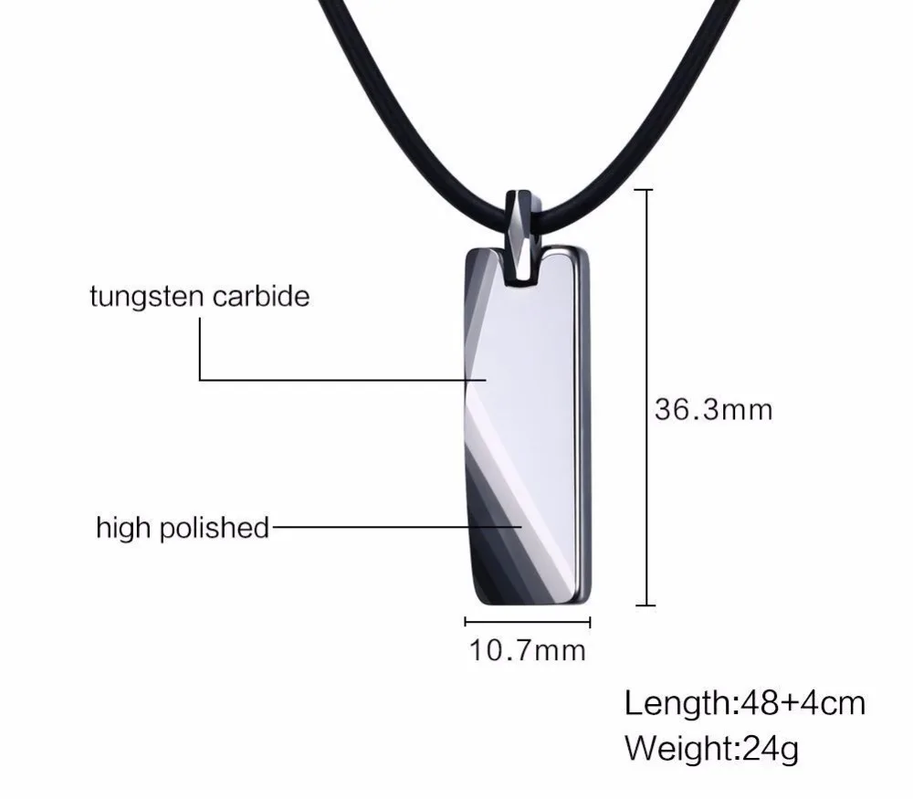Mens Tungsten Carbide Striped Pendants Necklaces With 17 _Men Leather Rope Chain Jewelry SILVER 19