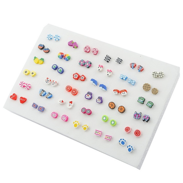 Randomly Mixed Silver Color Women Butterfly Bowknot Flower Heart Small Plastic Stud Earrings Sets For Girl Jewelry Part