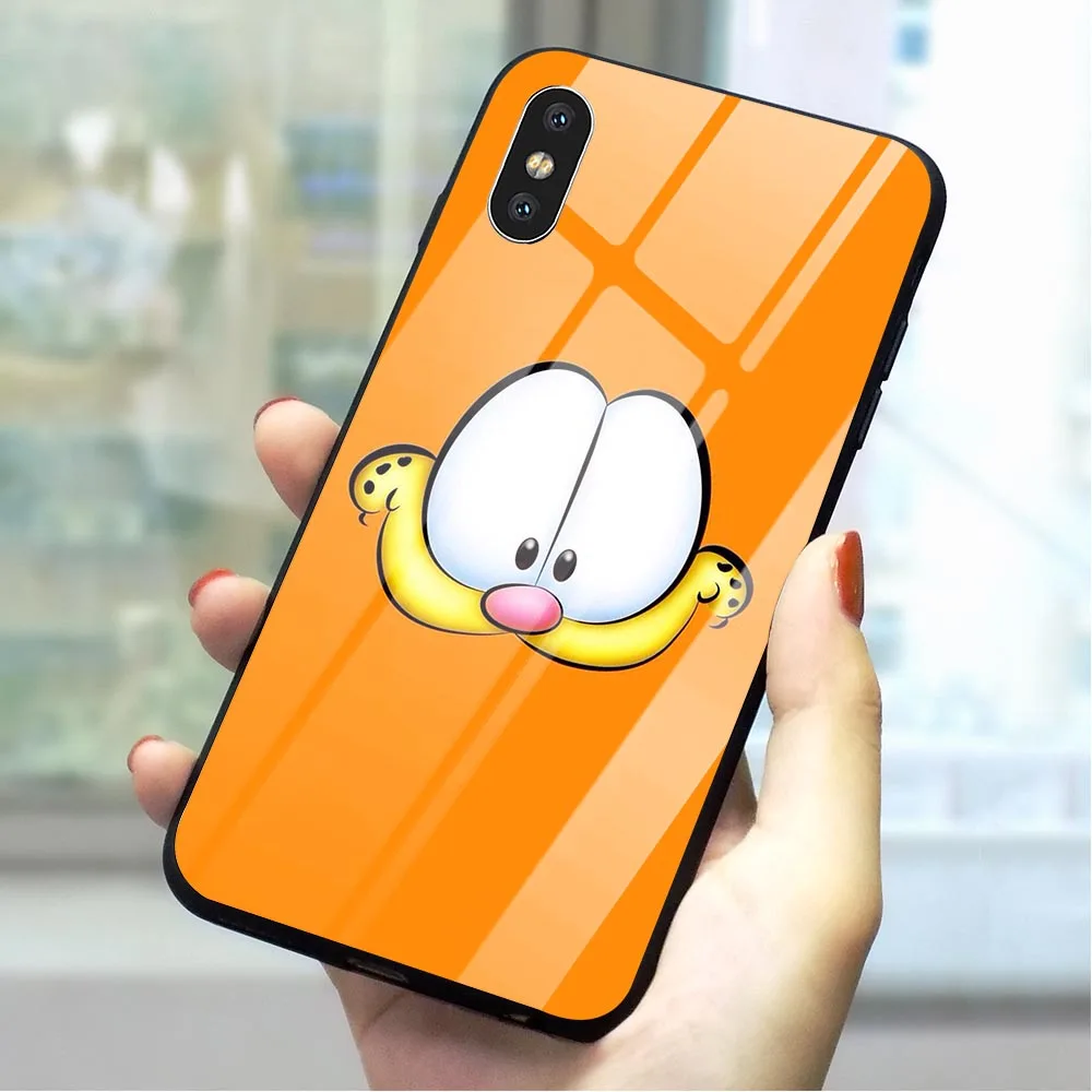 

Garfield Comic design Tempered Glass Phone Case for iPhone 7 Plus Cover XR Xs Max X 8 6 6S 5S 5 SE Protective