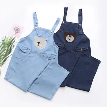 

Autumn Bear Embroidery Big Pockets Women's Jeans Loose Jumpsuits Casual Pants Teen Girls Trousers Playsuits 2 Colors Mori Girl