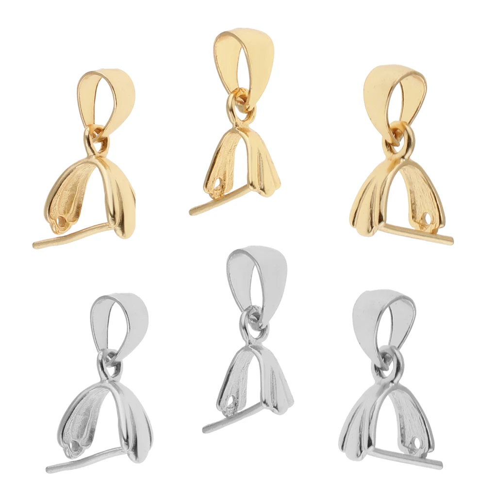 6Pcs 925 Sterling silver color Pinch Clip Bail Clasp Pinch Bead Dangle Charm Pendant Connector For Jewelry Making Pendants Findings