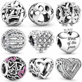 

Openwork Woven Infinity White Daisy Flower Paw Print Beaded Heart Bead Fit Bracelet 925 Sterling Silver Charm Jewelry