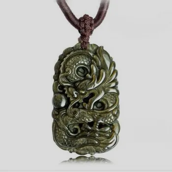 

Natural Gold Obsidian Carved Dragon Gemstone Necklace Pendant Women Men 48x28mm Crystal Jewelry Feng ShuiAAAAA