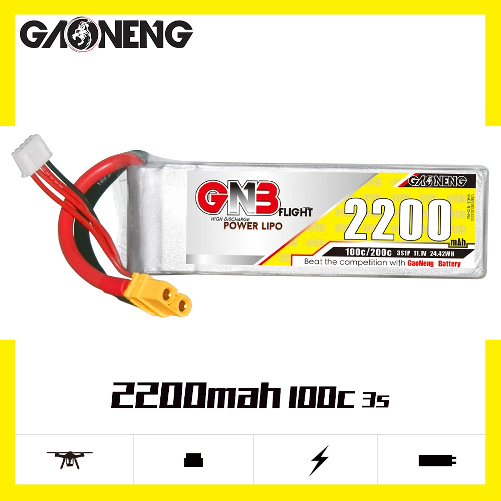 Литий-полимерный аккумулятор GAONENG GNB 2200 мАч 3S 11 1 В 100C/200C с разъемом XT60 для QAV 250 450