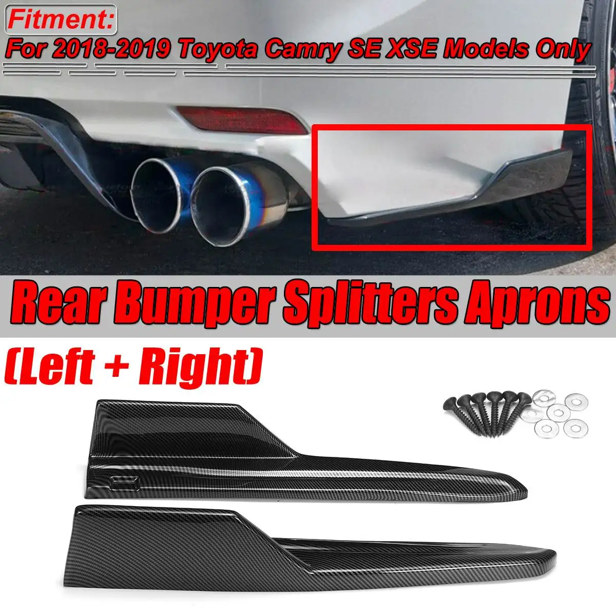 

A Pair Car Rear Bumper Splitters Lip Diffuser Side Guard Aprons Lip For Toyota Camry SE XSE 2018 2019 Carbon Fiber Look/Black