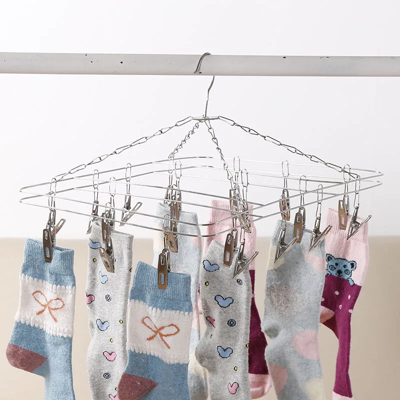 20 Pegs Clips Folding Socks Cloth Hanger Rack Clothespin Clothes Drying Rack