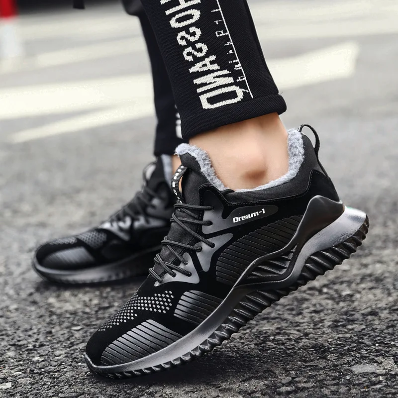 

2019 New Style MEN'S Shoes Autumn & Winter Anti-slip Athletic Shoes Comfortable Running Casual Shoes plus Velvet Warm Cotton-pad