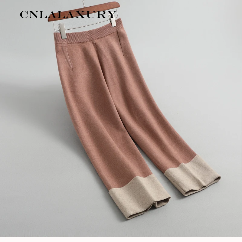 

NEW Women Knitted Wide Leg wool Pants New Thick Warm Fashion Autumn Winter Trousers Elastic High Waist Female Casual Loose Pant