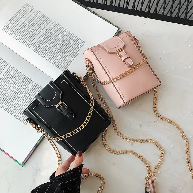 

New Arrival 2019 Small Bag Women's Korean-style Pu Crossbody Bag Western Style Graceful Bag with Chain Textured Mobile Phone Bag