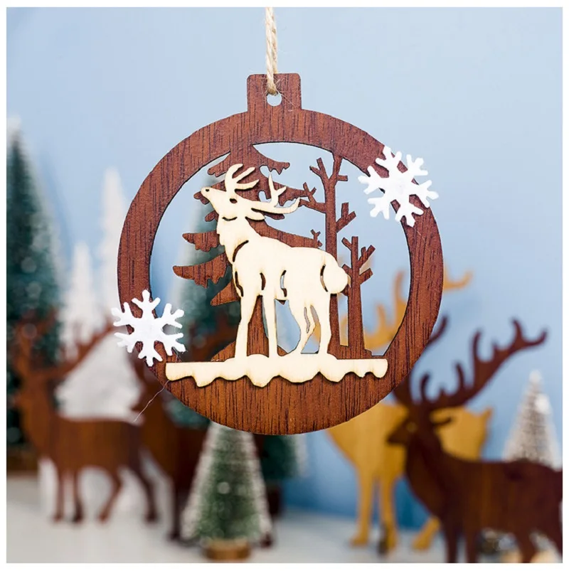 

1pcs Christmas Tree Ornament Hollow Wooden Hanging Wood Pendants Christmas Tree Santa Claus Angel For Home Christmas Decorations