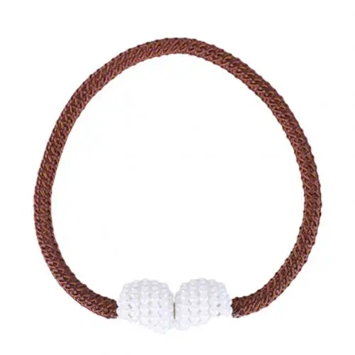Faux Pearl Magnetic Ball Curtain Simple Tie Rope Backs Holdbacks Buckle Clips Accessory Rods Accessoires Hook Holder Home Decor - Color: Coffee