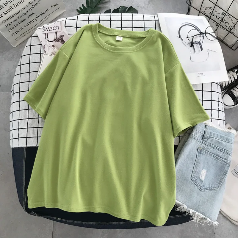 Basic T Shirt Women Summer New Oversized Solid Tees 7 Color Casual Loose Tshirt Korean O Neck Female Tops cool t shirts