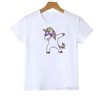 

rainbow Dabbing unicorn animal print t shirt girls boys funny kids clothes summer fashion tops for girls boys t-shirt camisetas