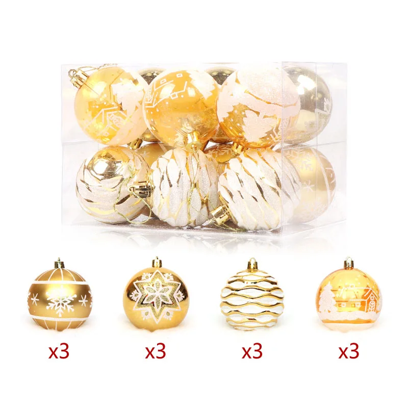 12 шт./лот, 6 см, Рождественский шар, подвесные елочные украшения, вечерние украшения, фиолетовый/серебристый/красный/золотой - Цвет: gold
