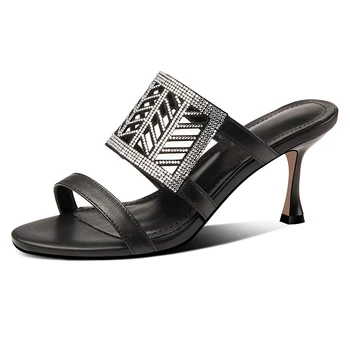 

Women Genuine leather High Heels slippers Sexy open Toe Prom Dancing Shoes Woman Ladies Spring Summer New Shoes