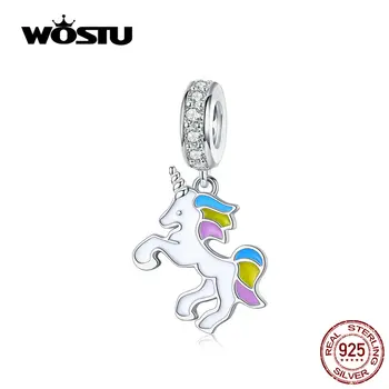 

WOSTU Lucky Unicorn Dangle Charm 925 Sterling Silver Multi-Color Enamel Beads Fit Original Bracelet Jewelry Making CTC075