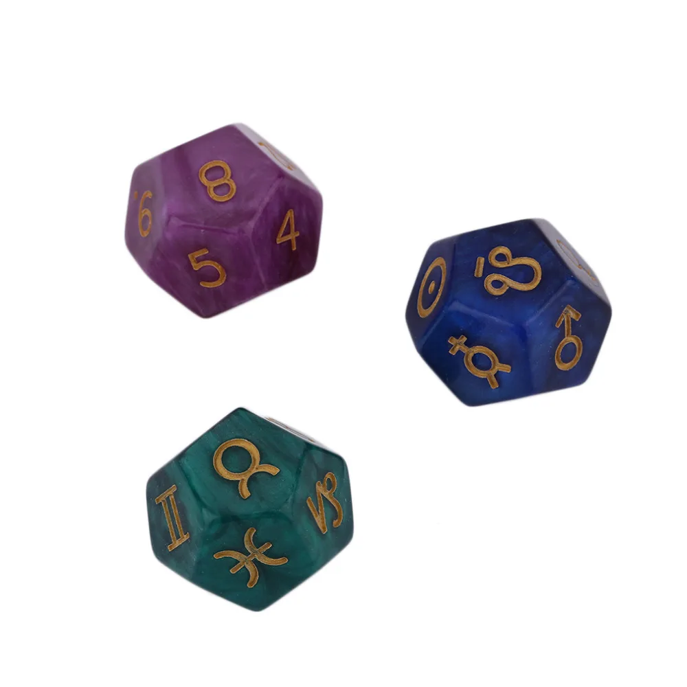 

3 pcs 9 Polyhedral Dice Astrological Creative Dice Set Multi-Faceted Acrylic Dice for EZ Constellation Games In Stock New HOT