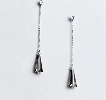 

100% 1pair Real. 925 Sterling Silver Fine Jewelry white round CZ Stone &Triangle Geometric dangle earrings LONG gtle1810